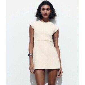 Zara Terry Cloth Mini Dress Ivory Size M